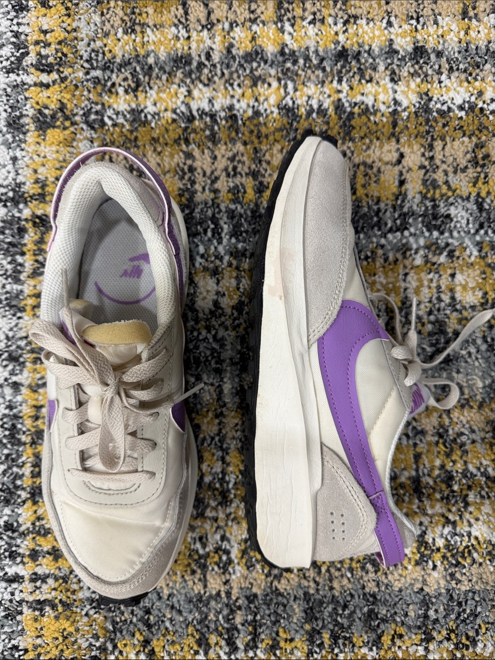 Nike Women's Cream and Purple Retro Runner Sneakers
